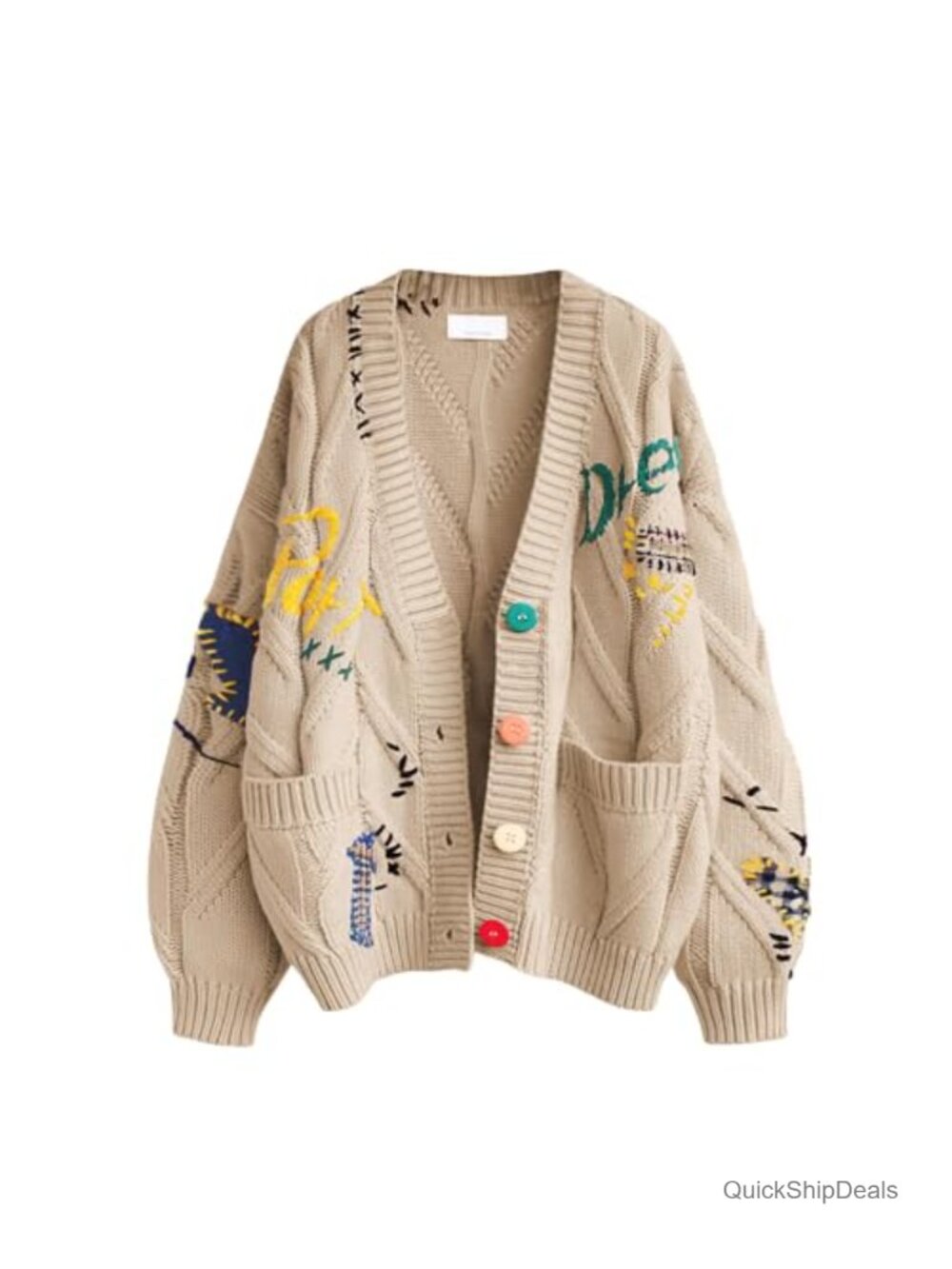 Women's Cable Knit Open Front Cardigan V-Neck Button Down Wool Blend Sweater